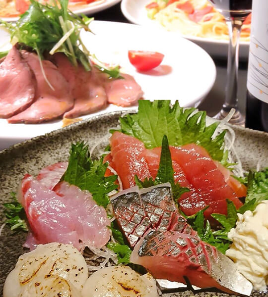 お刺身の盛り合わせ付き【2.5H飲み放題付】PARTYコース(10品)5,000円